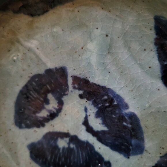 Vtg Studio Pottery Bowl Blue Brushstroke Design Double Spout and Crackle Glaze - Picture 9 of 9